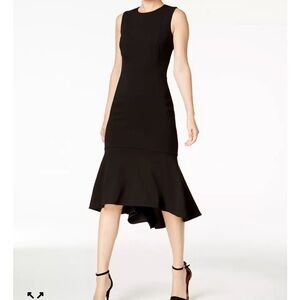 Calvin Klein Black Sleeveless high-low dress exposed gold-tone zipper Sz 2 NWOT
